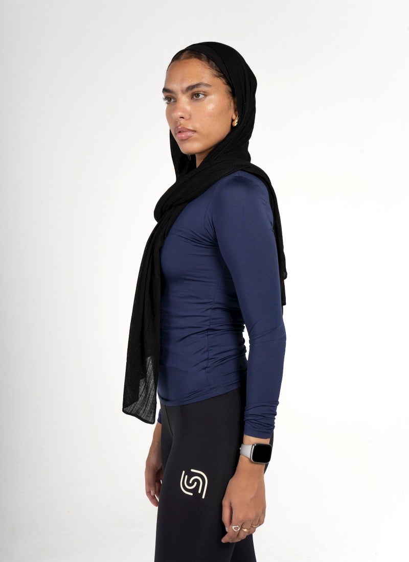 Beyond Women's Navy  Boat neck long sleeve top - Image 3